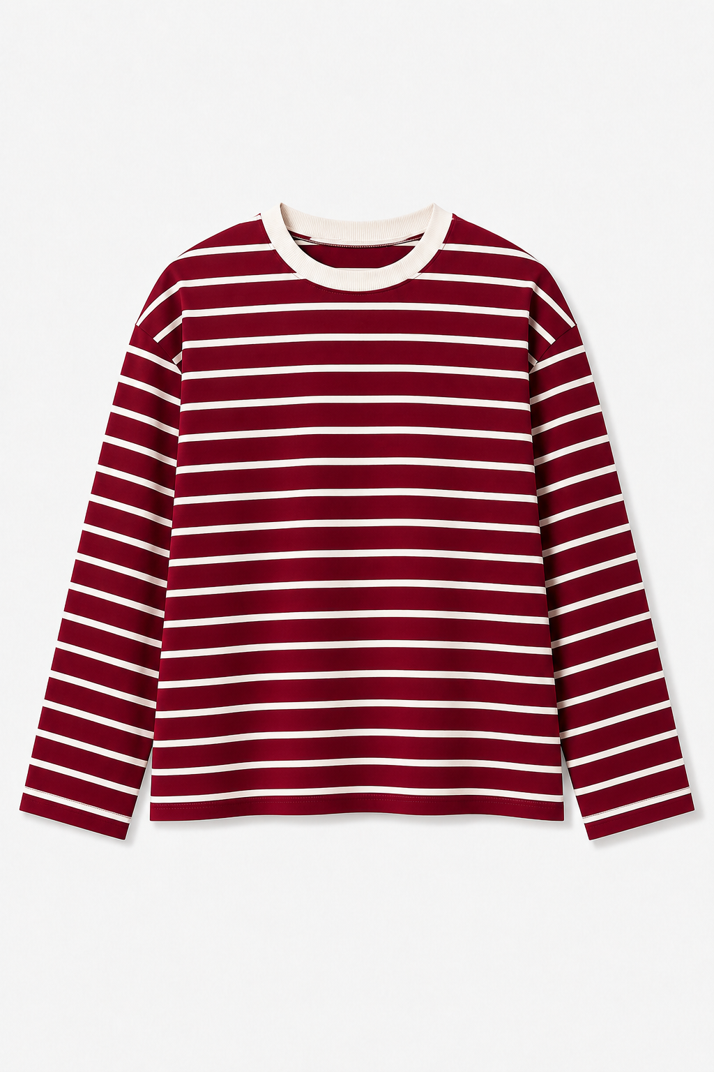 Mahroon Stripe Loose Fit Cropped T-Shirt