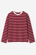 Mahroon Stripe Loose Fit Cropped T-Shirt
