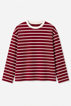 Mahroon Stripe Loose Fit Cropped T-Shirt