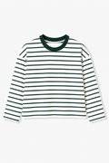 Teal Green Stripe Loose Fit Cropped T-Shirt