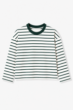 Teal Green Stripe Loose Fit Cropped T-Shirt