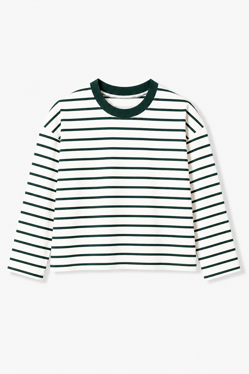 Teal Green Stripe Loose Fit Cropped T-Shirt