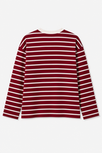 Mahroon Stripe Loose Fit Cropped T-Shirt