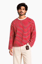 Red Stripe Loose Fit Cropped T-Shirt