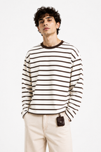 Brown Stripe Loose Fit Cropped T-Shirt