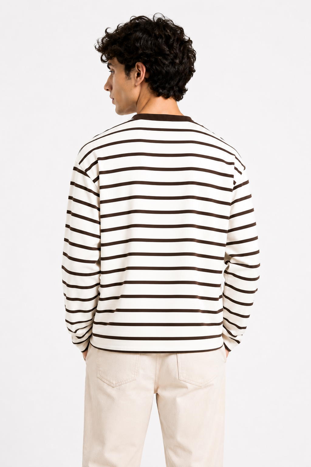 Brown Stripe Loose Fit Cropped T-Shirt