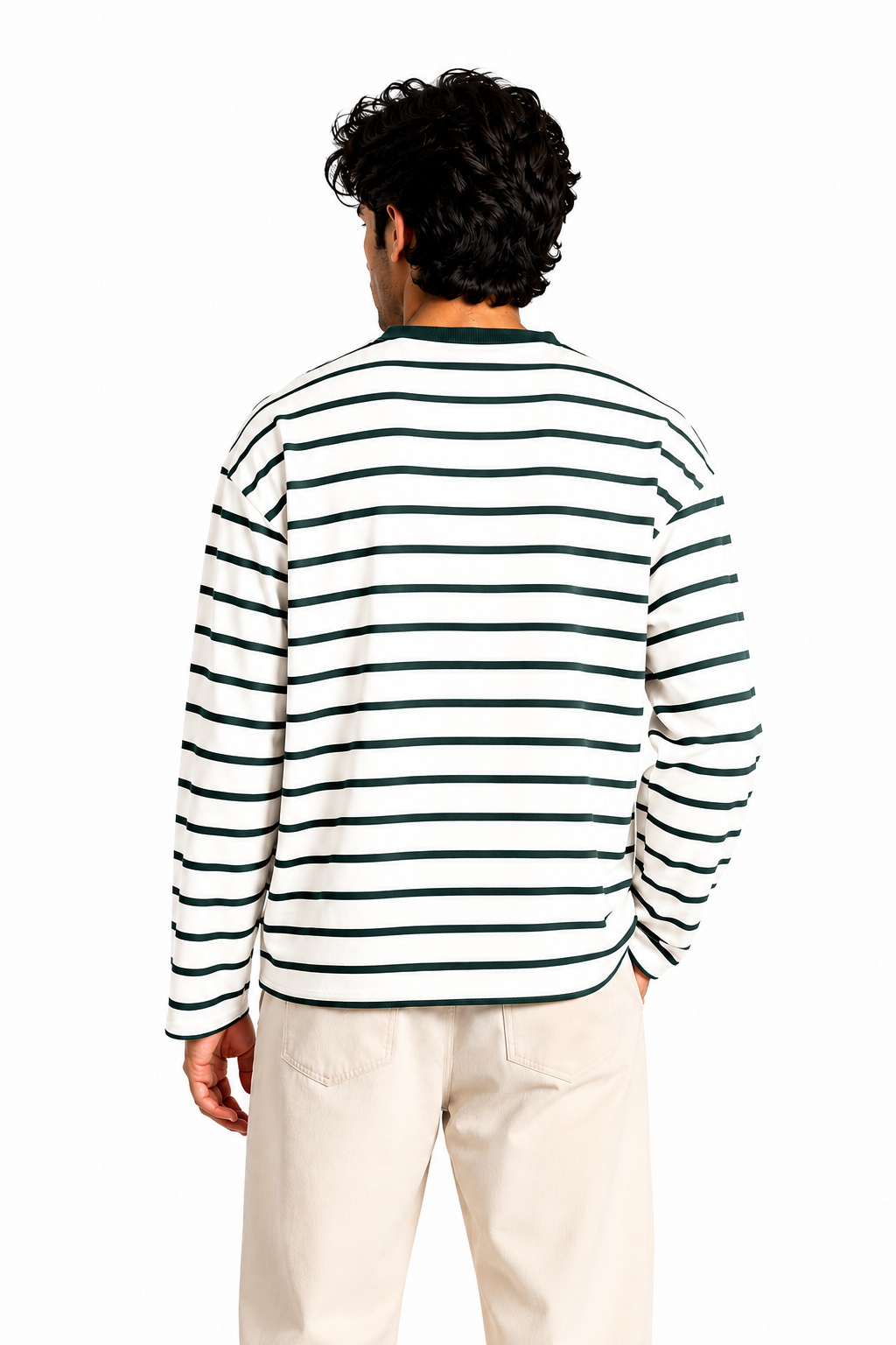 Teal Green Stripe Loose Fit Cropped T-Shirt