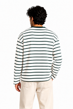 Teal Green Stripe Loose Fit Cropped T-Shirt