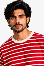 Red Stripe Loose Fit Cropped T-Shirt