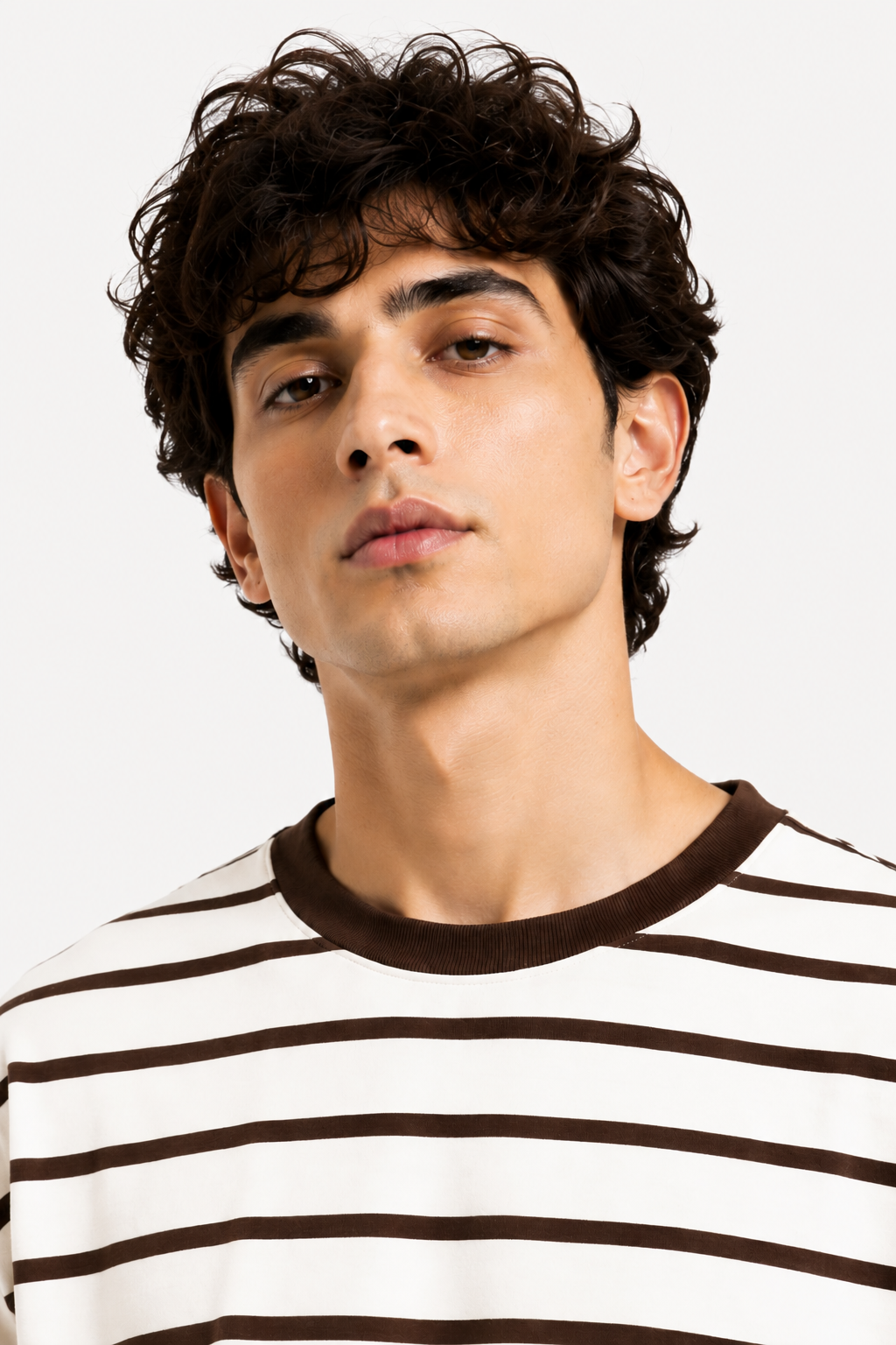 Brown Stripe Loose Fit Cropped T-Shirt
