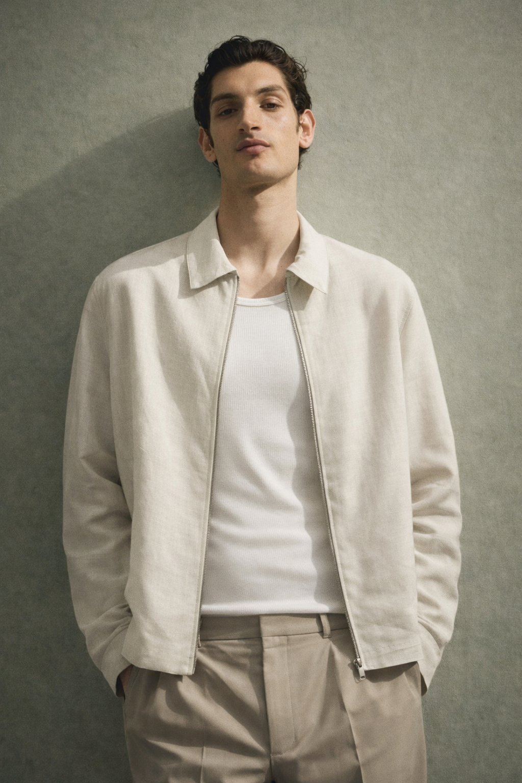 Ivory Breeze Zip Linen Jacket