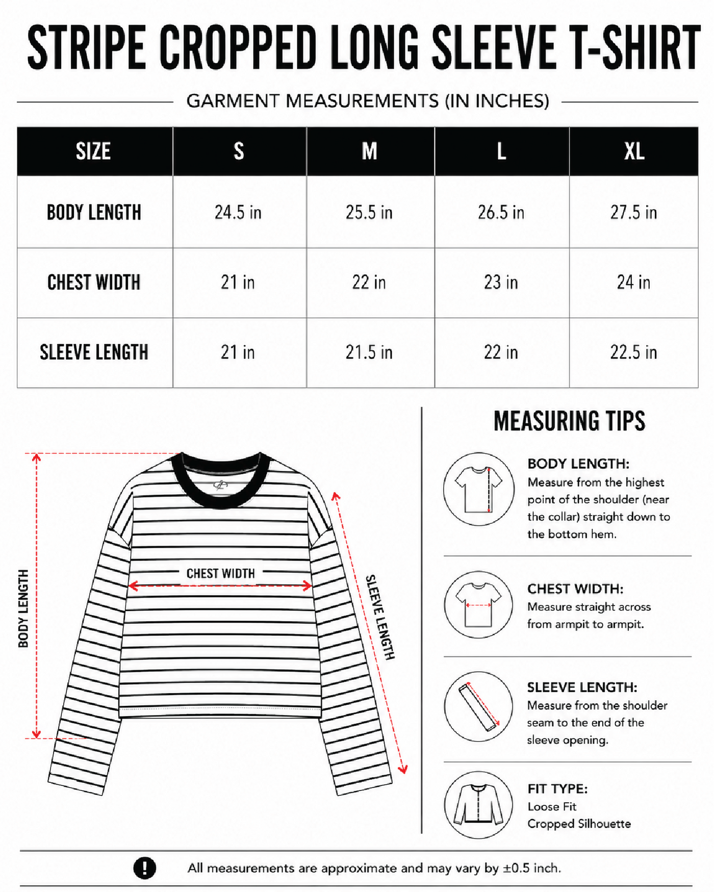 Brown Printed Long Sleeve T-Shirt size chart