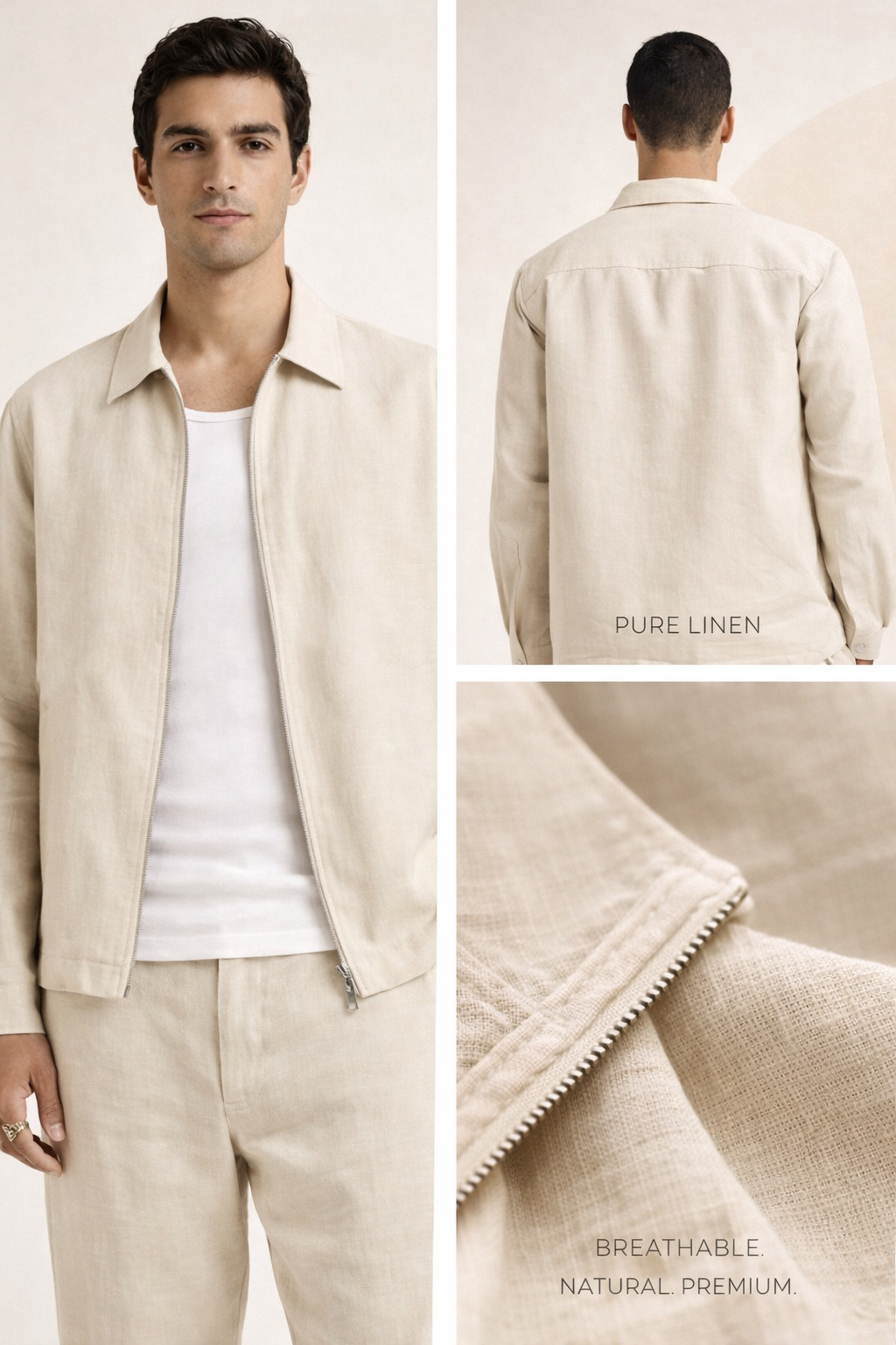 Ivory Breeze Zip Linen Jacket
