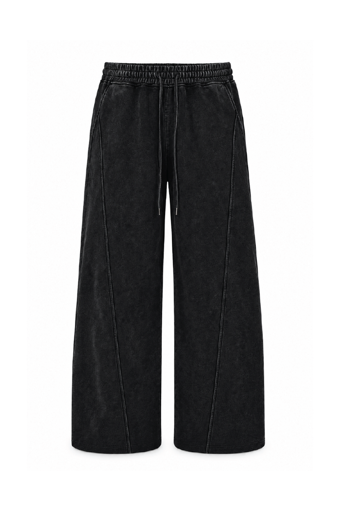 Vintage Black Washed Wide-Leg Track Pants