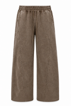 Vintage Mocha Washed Wide-Leg Track Pants