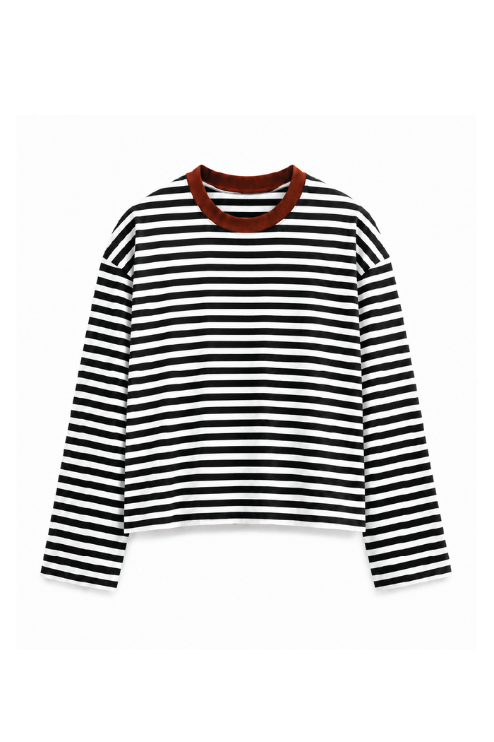 Monochrome Stripe Cropped Long Sleeve T-Shirt