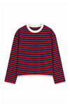 Crimson Red Stripe Cropped Long Sleeve T-Shirt