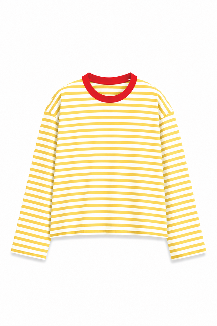 Sunbeam Yellow Stripe Cropped Long Sleeve T-Shirt