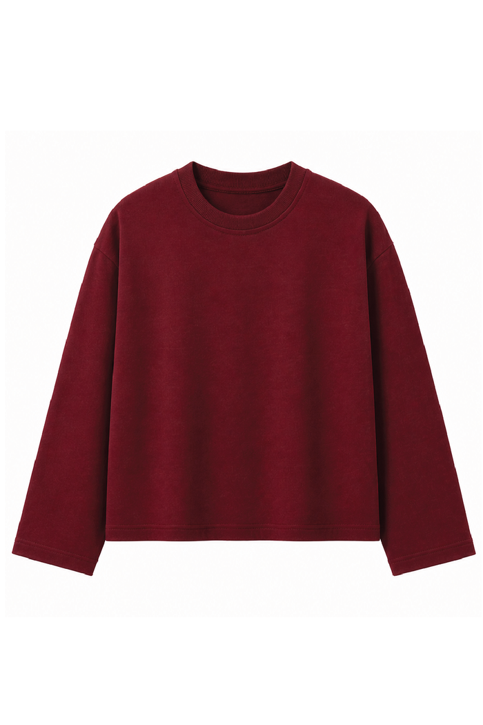 Maroon Loose Fit Cropped T-Shirt