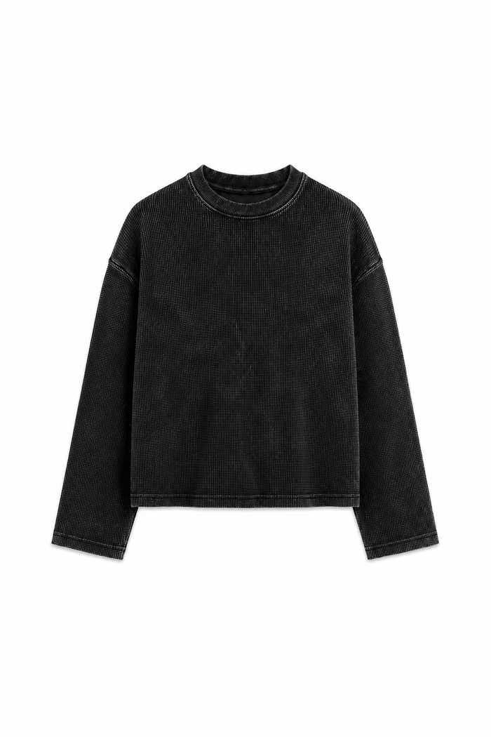 Waffle Tee | Black Acid Wash